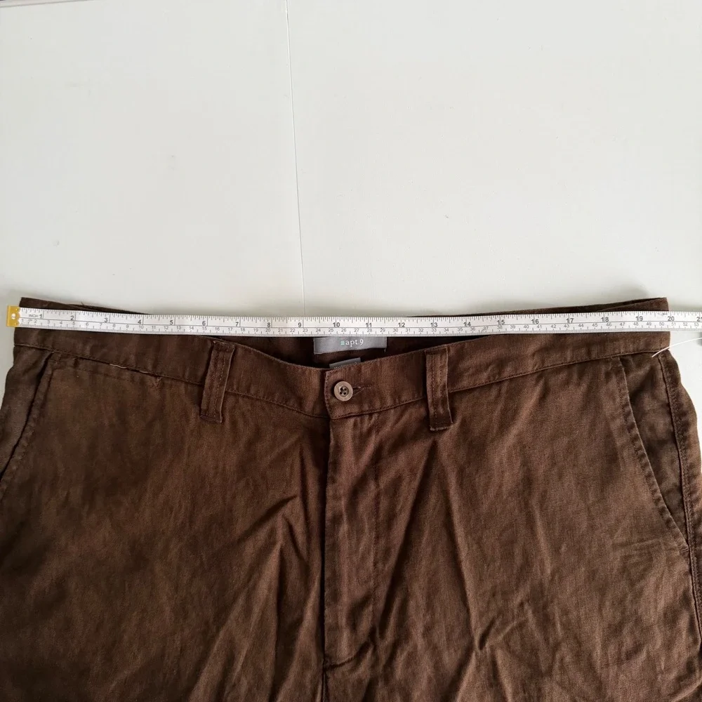 Apt 9 Mens Brown 100% Linen Flat Front Chino Shorts Size 40 NEW